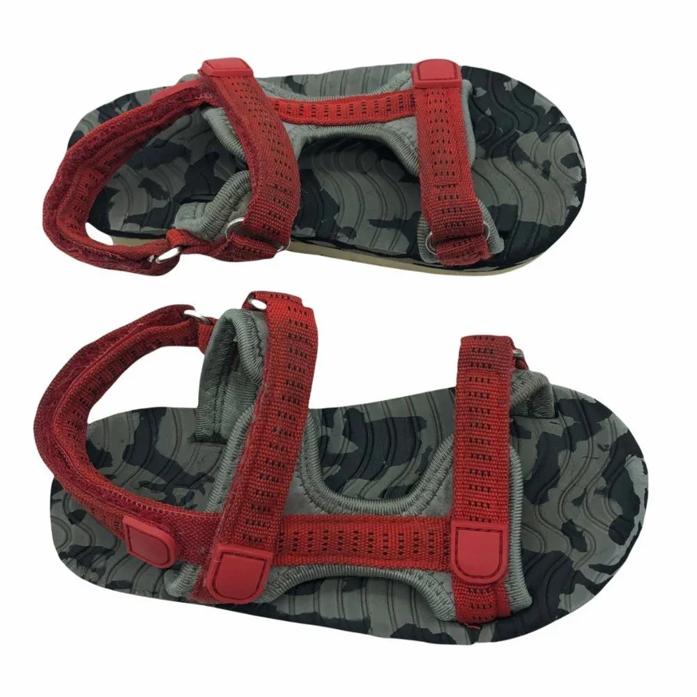 Cat & Jack sandals Boys Size 10 hook and loop closure red gray grey Paul footbed